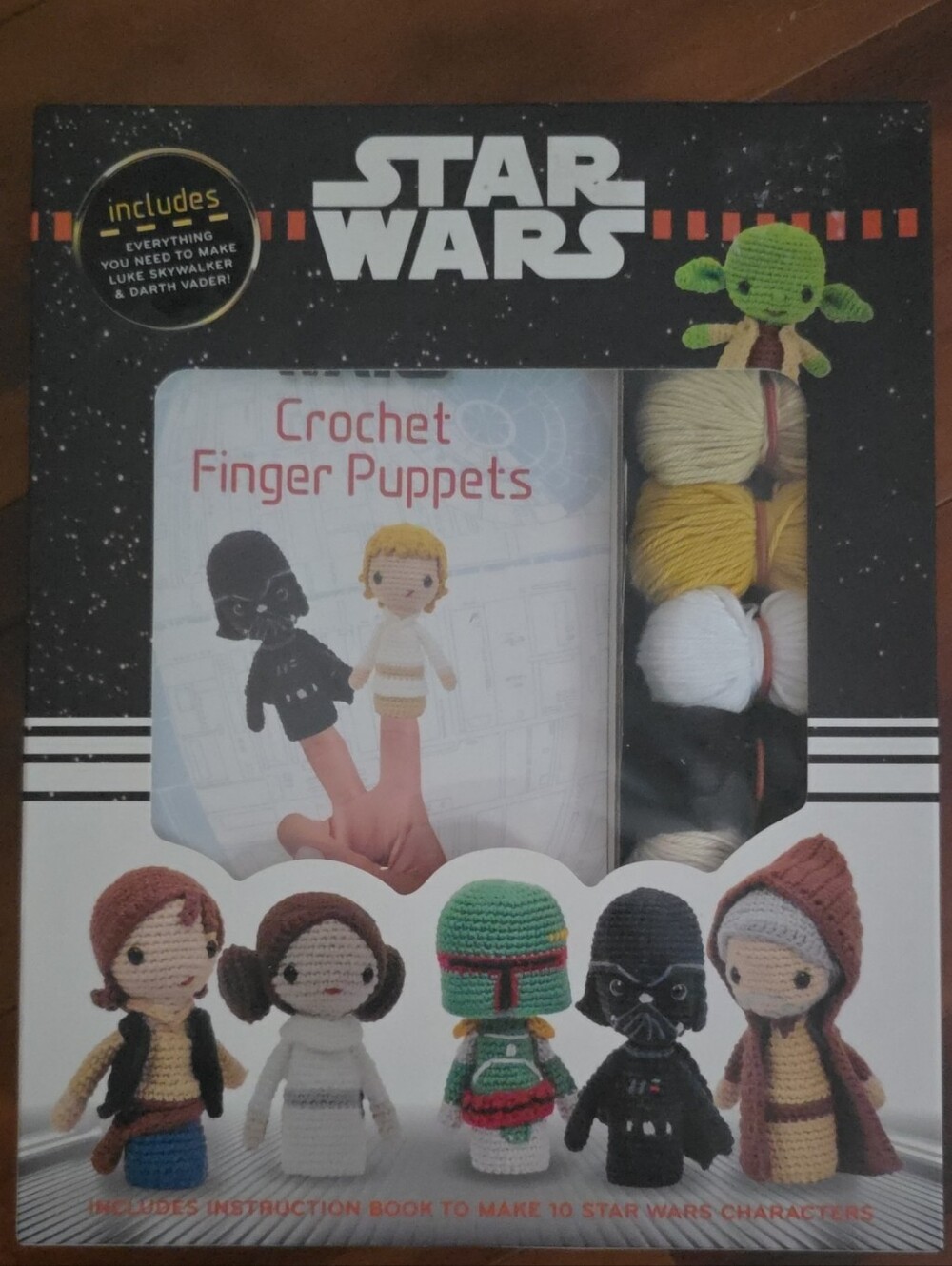 Star Wars Crochet Finger Puppets Kit - Black, White, Yellow, Green, Brown
